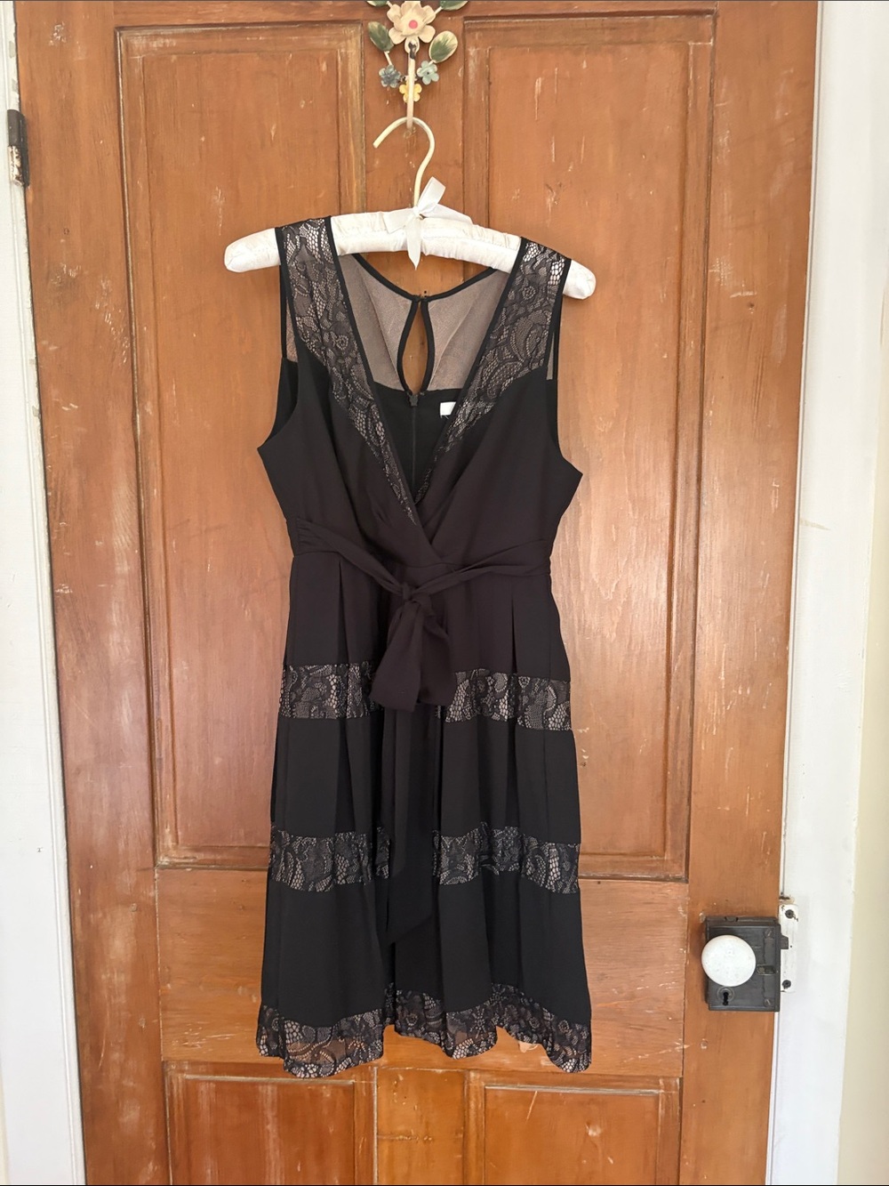 Max & Cleo Black Lace-Trim Wrap Midi Dress